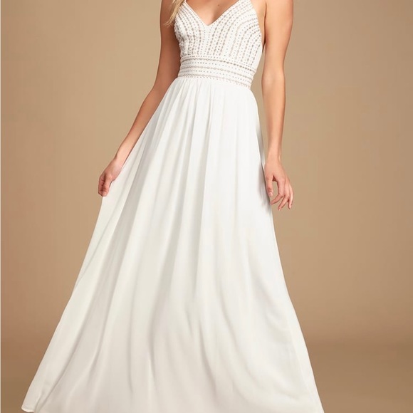 Lulus Meet Me in Madrid White Beaded Maxi Dress, S, NWT (no longer on site!) - Picture 3 of 8